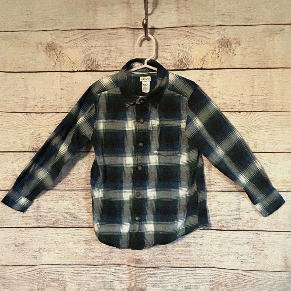 Blue/Green/White Plain Shirt - Boys Size 6